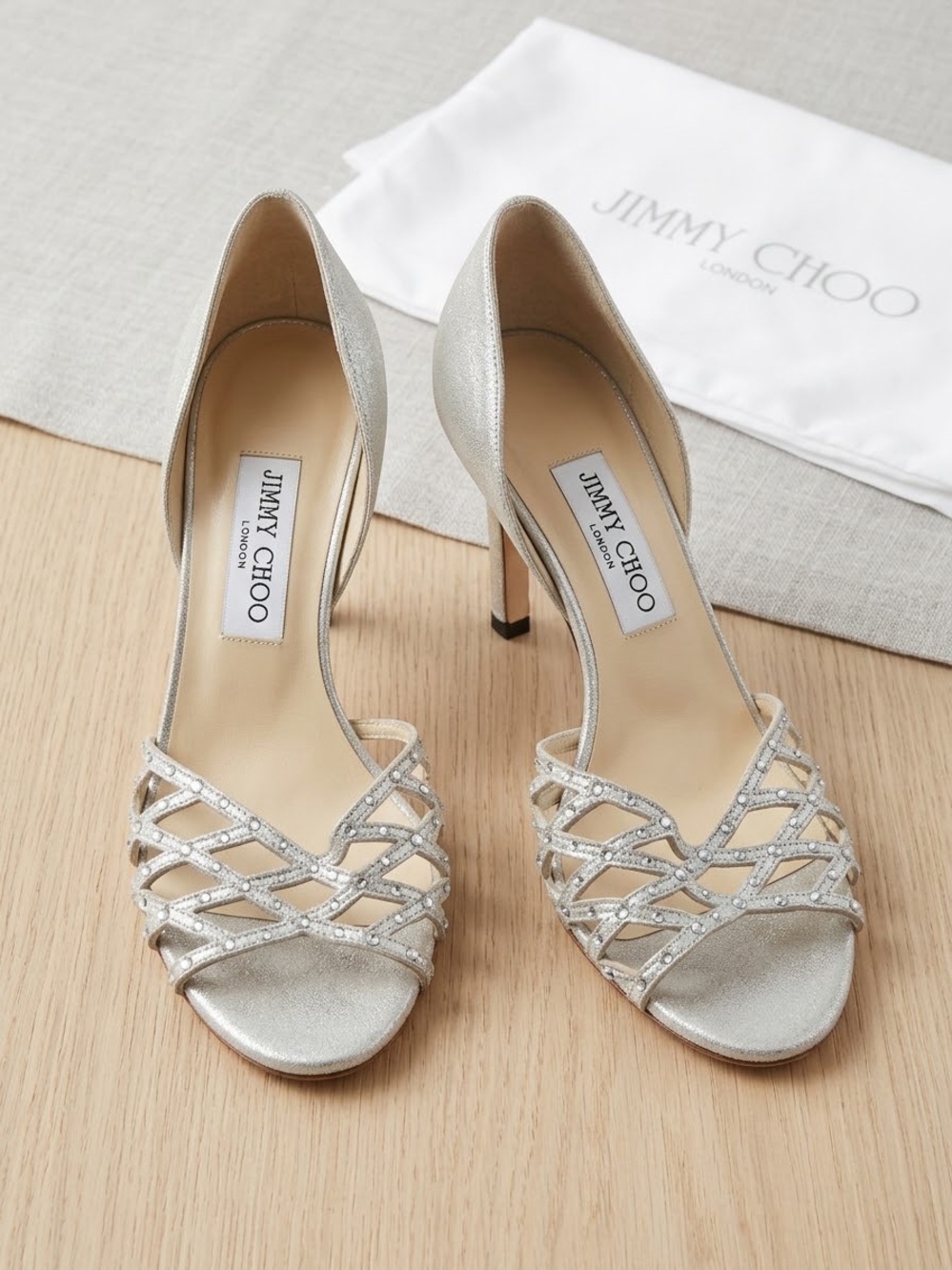 Jimmy Choo Crystal-Strap Metallic Open-Toe Heels